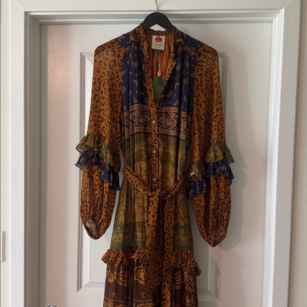 FARM Rio Multicolor Patchwork Maxi Dress - Mustard, Navy, Olive - Picture 13 of 13